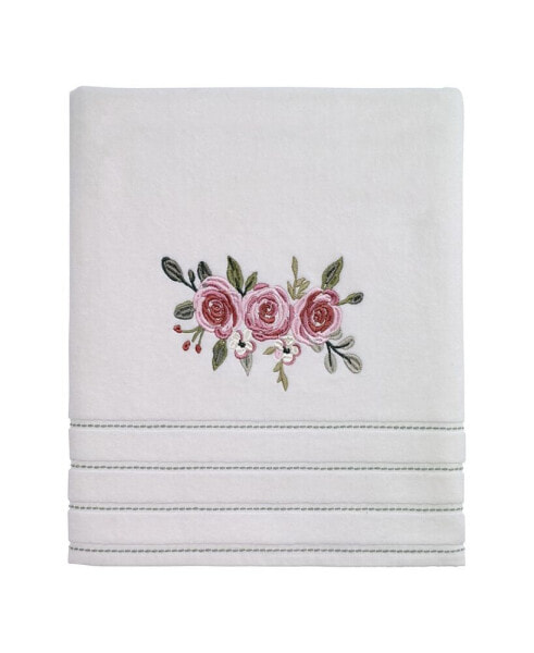 Spring Garden Peony Embroidered Cotton Hand Towel, 16" x 28"