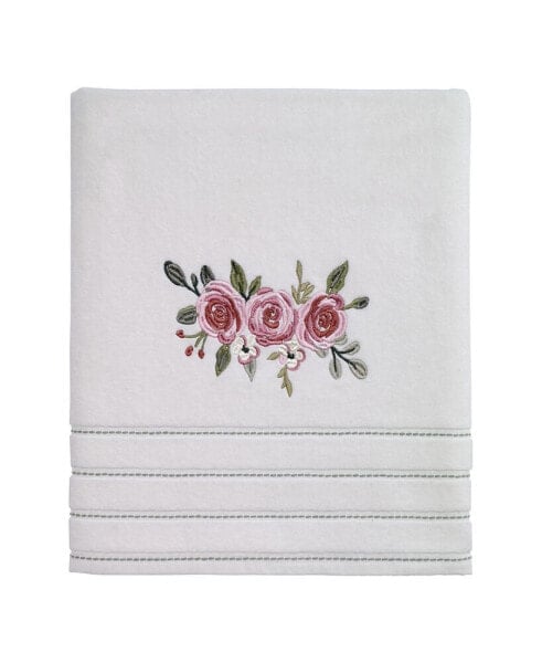 Spring Garden Peony Embroidered Cotton Bath Towel, 27" x 52"