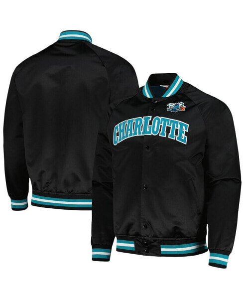 Men's Black Charlotte Hornets Hardwood Classics Throwback Wordmark Raglan Full-Snap Jacket