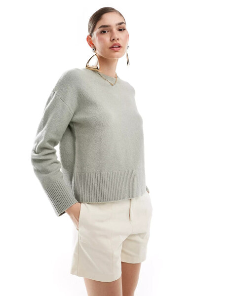 & Other Stories crew neck jumper in soft khaki green