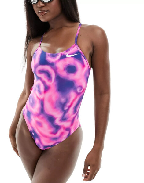 Nike Swimming Hydrastrong tight fit performance swimsuit in fierce pink print