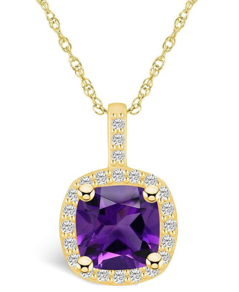 Amethyst (2 Ct. T.W.) and Diamond (1/4 Ct. T.W.) Halo Pendant Necklace in 14K Yellow Gold