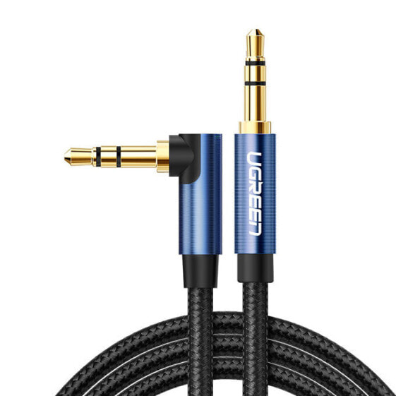Kątowy boczny przewód kabel audio AUX 2x mini jack 3.5 mm 1m niebieski