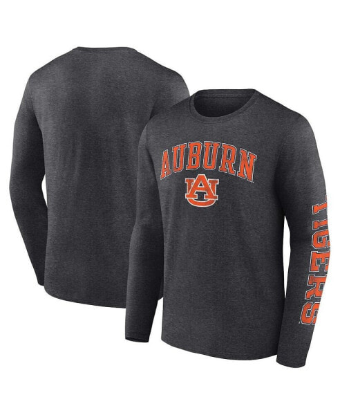 Men's Heather Charcoal Auburn Tigers Distressed Arch Over Logo Long Sleeve T-shirt