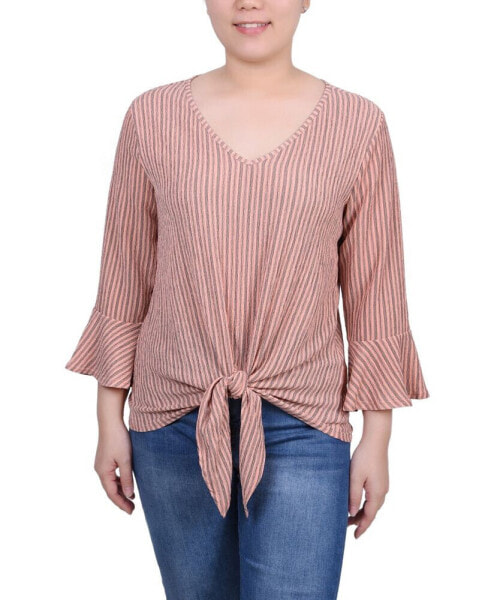 Petite 3/4 Bell Sleeve Textured Knit Top