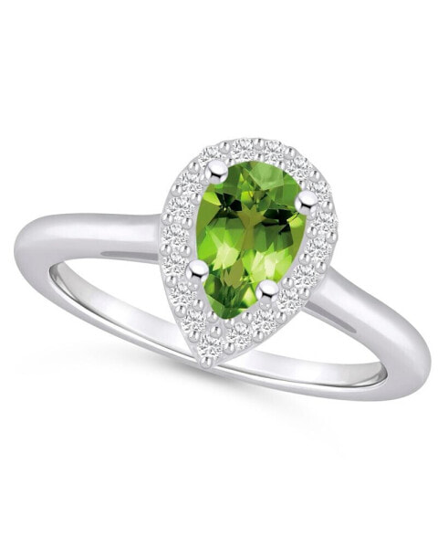 Peridot (1 ct. t.w.) and Diamond (1/5 ct. t.w.) Halo Ring in 14K White Gold