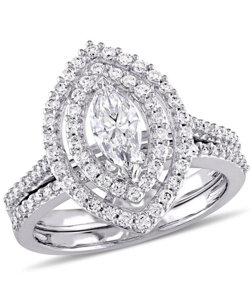 Certified Diamond (1 ct. t.w.) Marquise-Shape Double Halo Bridal Set in 14k White Gold