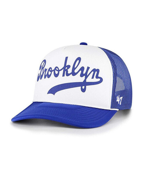 Men's White Los Angeles Dodgers Foam Front Script Trucker Snapback Hat