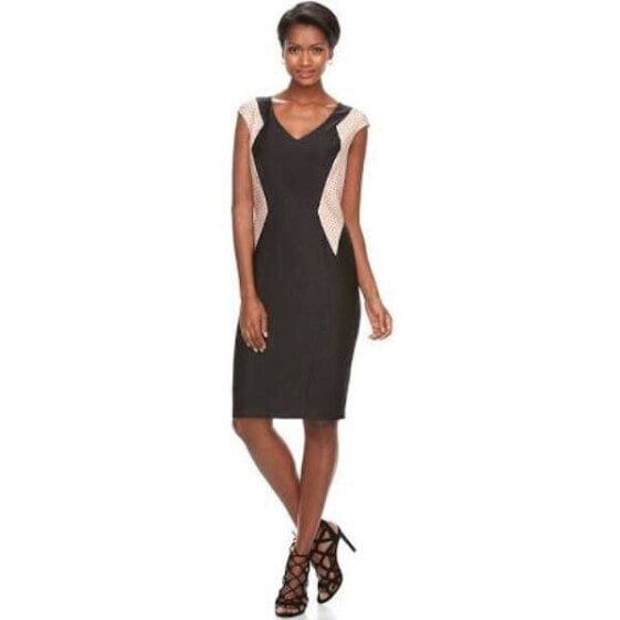 Jax Women's Colorblock Sheath Dress Embellished studded Black Tan 6