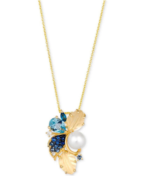 Le Vian ombré® Multi-Gemstone (2-1/3 ct. t.w.), Vanilla Pearl (6mm), & Vanilla Diamond Accent Adjustable 20" Pendant Necklace in 14k Gold