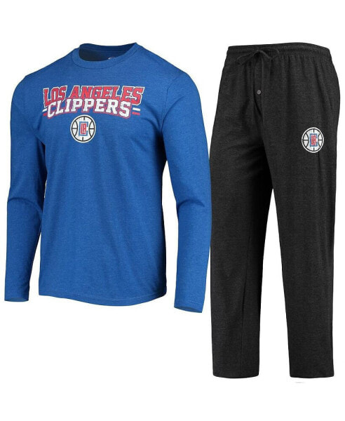 Men's Black, Royal LA Clippers Long Sleeve T-shirt and Pants Sleep Set