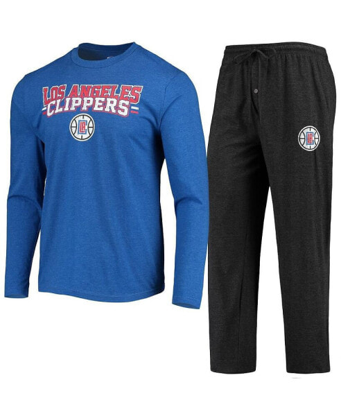 Пижама Concepts Sport мужская черная, королевская LA Clippers с длинным рукавом и брюки.