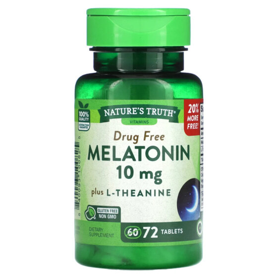 Nature's Truth, Мелатонин с L-теанином, 10 мг, 72 таблетки
