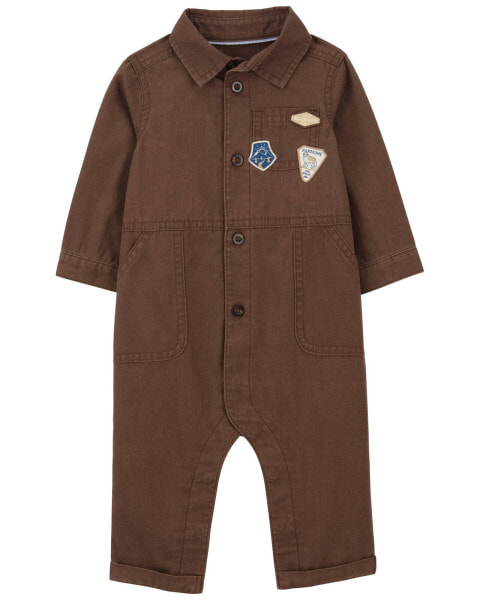 Baby 1-Piece Brown Patchwork Jumpsuit 9M