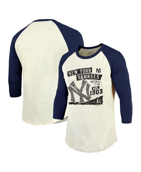 Men's Threads Cream/Navy New York Yankees Raglan 3/4-Sleeve T-Shirt