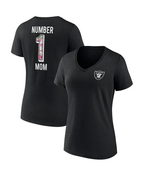 Women's Black Las Vegas Raiders Team Mother's Day V-Neck T-shirt