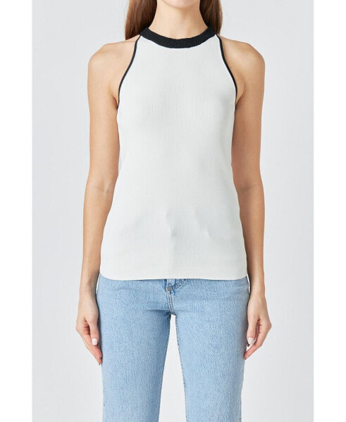 Women's Contrast Halter Neck Top