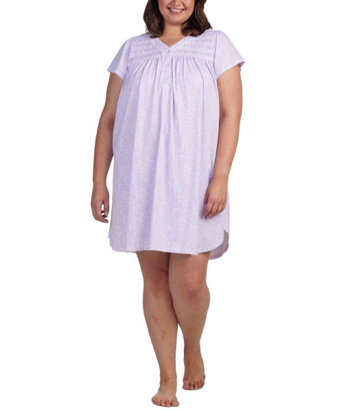Plus Size Short-Sleeve Embroidered Paisley Nightgown