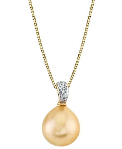 Cultured Golden South Sea Pearl (9mm) & Diamond Accent 18" Pendant Necklace in 10k Gold