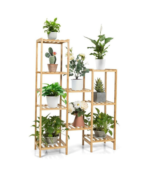 Bamboo 9-Tier Plant Stand Utility Shelf Free Standing Storage Rack Pot Holder