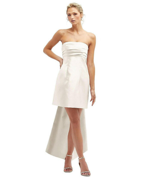 Strapless Satin Column Mini Dress with Oversized Bow