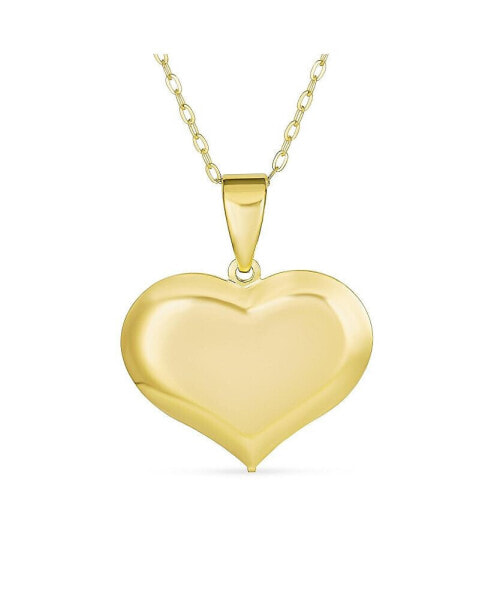 Simple Plain Large Heart Shape Pendant Necklace For Women Gold Plated