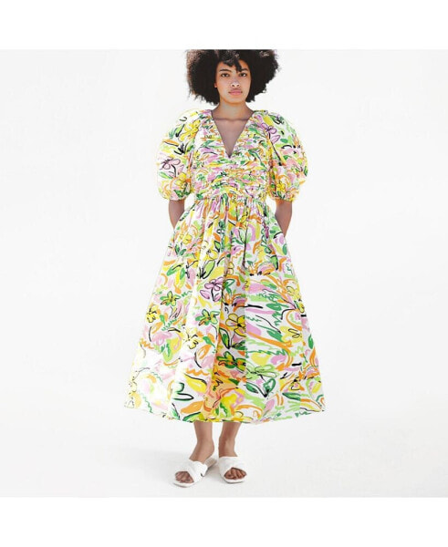 Платье средней длины из тафты с цветочным узором Jessie Zhao New York Wonderland.