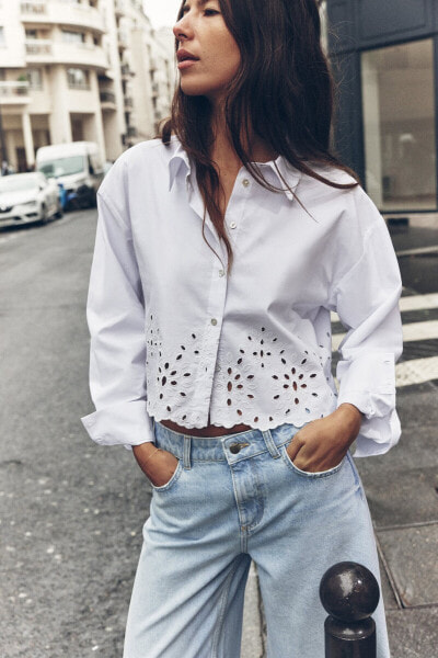 Cropped shirt with cutwork embroidery