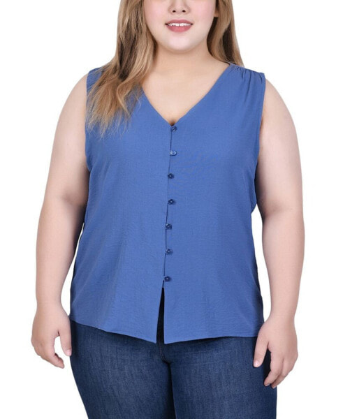 Plus Size Sleeveless Button Front Blouse