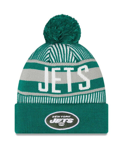 Men's Green New York Jets Striped Cuffed Knit Hat with Pom