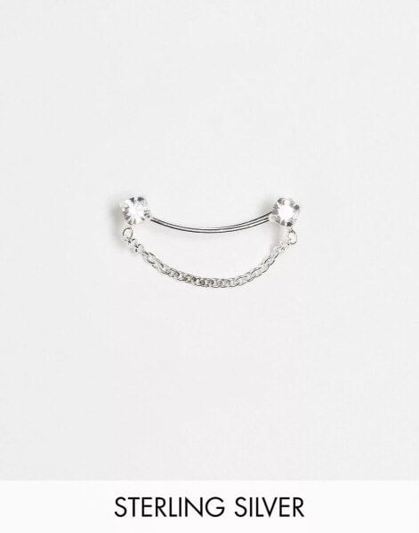 Kingsley Ryan Sterling Silver crystal stud and chain ear climber in silver