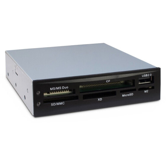 Устройство для чтения карт памяти Inter-Tech CI-02 - CF - CF Type II - MMC - MS Duo - MS Micro (M2) - MS PRO - MS PRO Duo - Memory Stick (MS) - MicroDrive, черное, 3.5" - 480 Mбит/с - Data - Power - USB 2.0