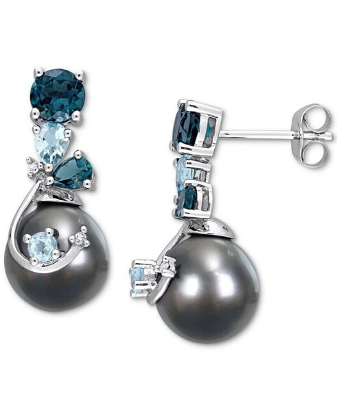 Серьги Macy's cultured Tahitian Pearl & Blue Topaz