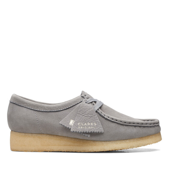 Clarks Wallabee 26169921 Womens Gray Leather Oxfords & Lace Ups Casual Shoes