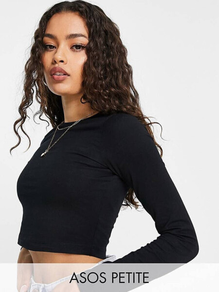 ASOS DESIGN Petite fitted crop t-shirt with long sleeve in black