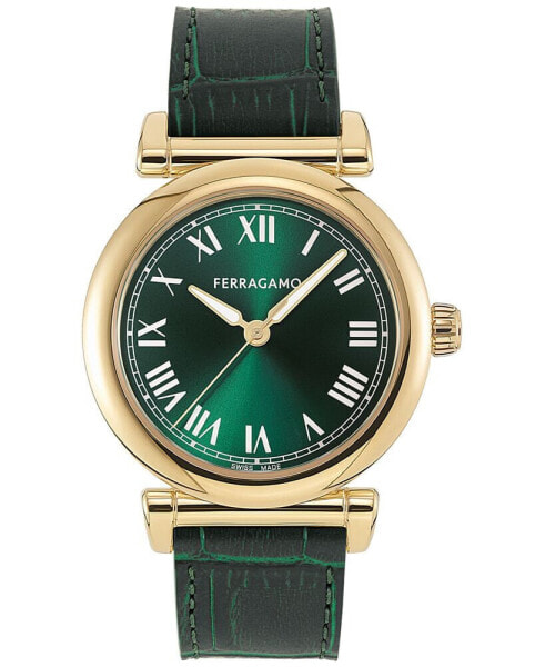 Salvatore Women's Swiss Green Leather Strap Watch 36mm