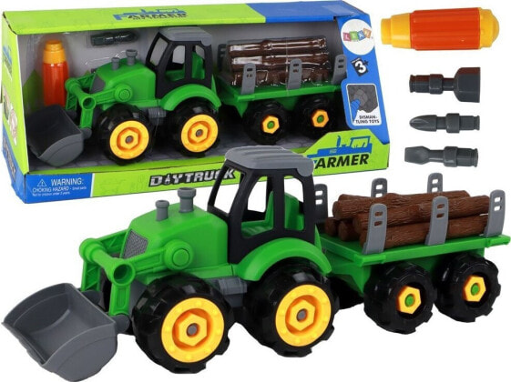 LeanToys Traktor Koparka Do Rozkręcania Przyczepka Naczepa Z Drzewem