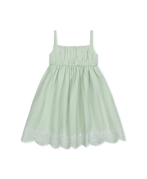 Big Girls Organic Sleeveless Ruched Party Dress with Embroidered Hem