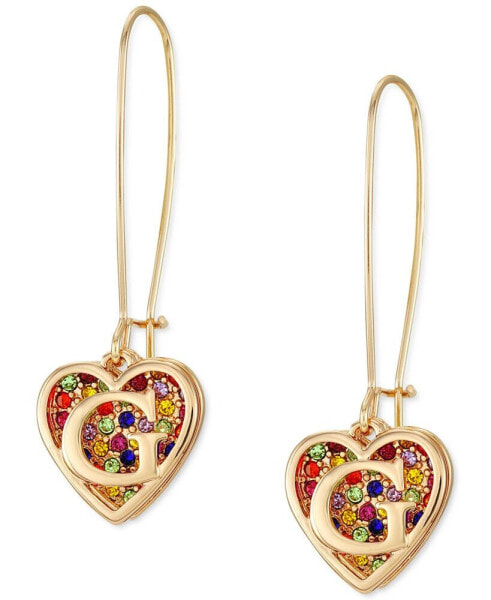 Gold-Tone Rainbow Pavé Logo Heart Linear Drop Earrings