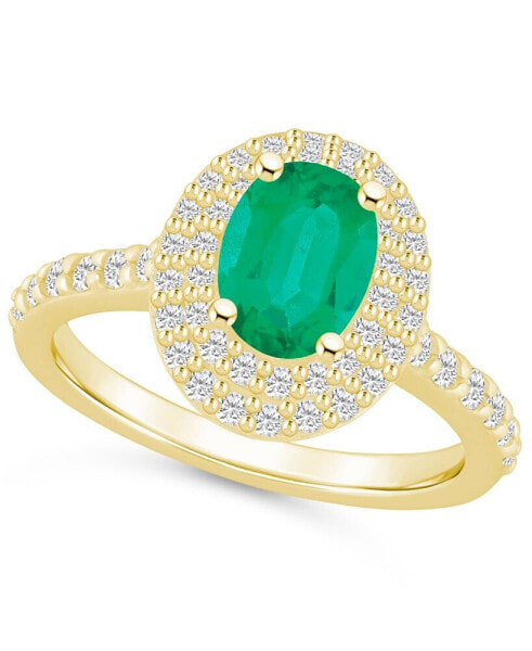 Emerald (1-1/5 ct. t.w.) & Diamond (5/8 ct. t.w.) Oval Double Halo Ring in 14k Gold
