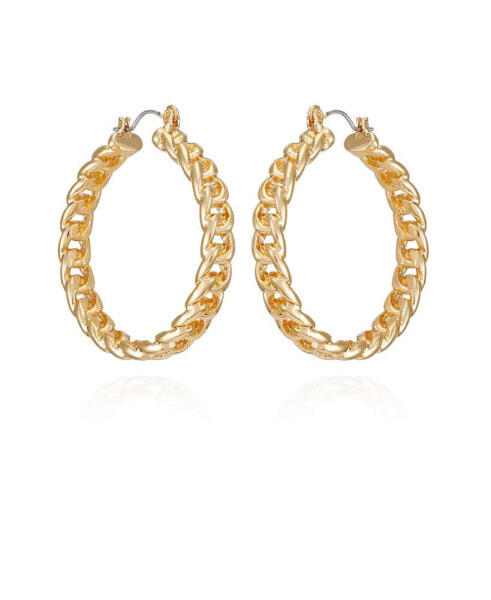 Gold Tone Textured Woven Hoop Earrings