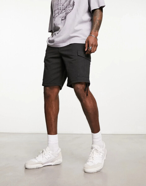 Jack & Jones Intelligence drawstring cargo short in black