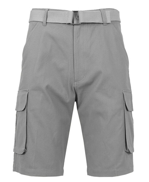 Men's Flat Front Belted Cotton Cargo Shorts