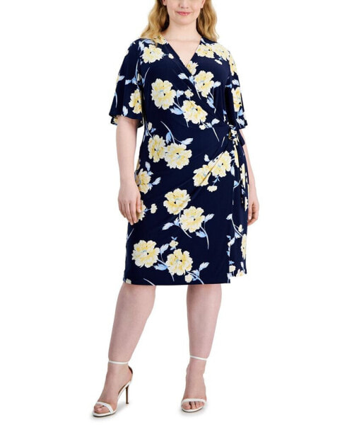 Plus Size Flutter-Sleeve Side-Tie Dress