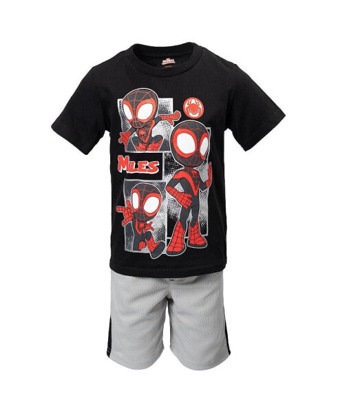 Boys Spidey and His Amazing Friends Miles Morales T-Shirt and Mesh Shorts Outfit Set Black/Gray