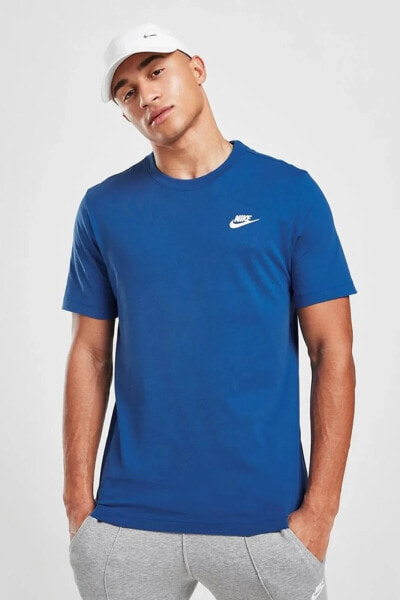 Sportswear Cotton Unisex Short Sleeve Tee Unisex Mavi Tişört