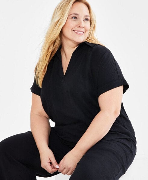 Plus Size Gauze Camp Shirt, Created for Macy's