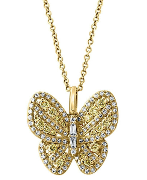 EFFY Collection eFFY® Yellow Diamond (1/3 ct. t.w.) & White Diamond (1/3 ct. t.w.) Butterfly 18" Pendant Necklace in 14k Gold