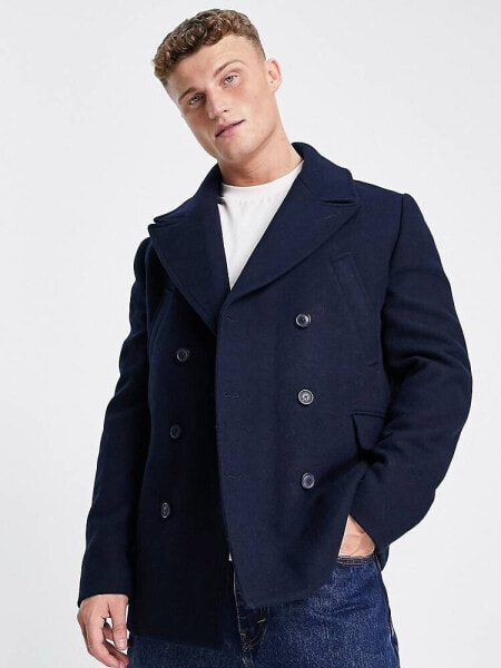Selected Homme wool mix peacoat in navy 