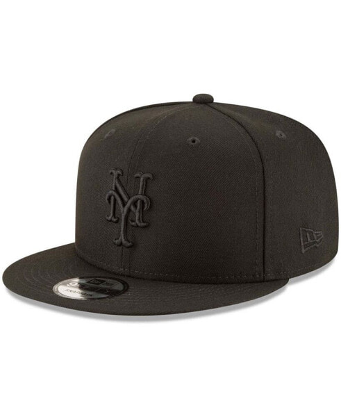 Men's Black New York Mets Black on Black 9FIFTY Team Snapback Adjustable Hat
